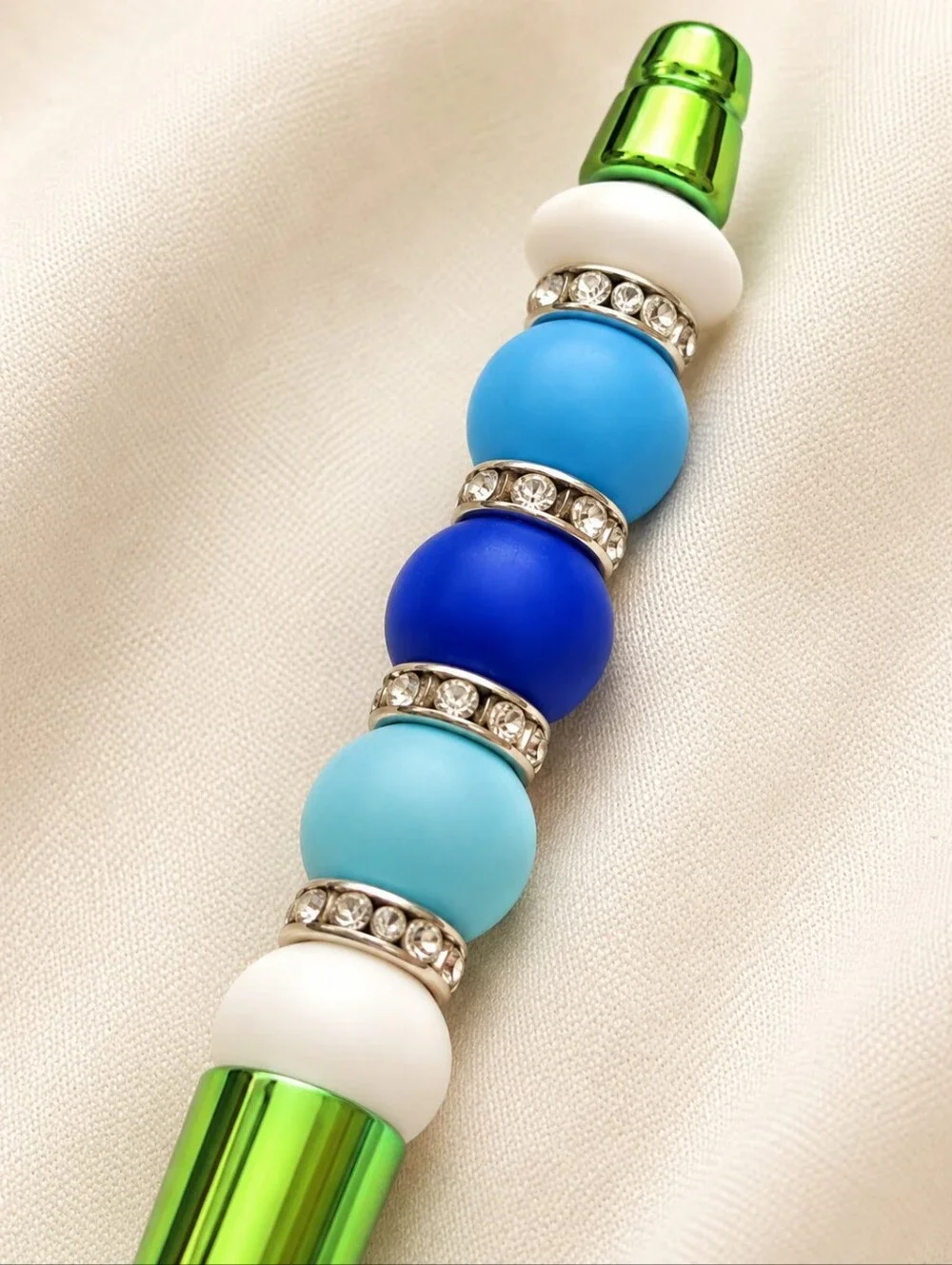 Handcrafted Decorative Blue & Green Beaded Makeup Brush Handle